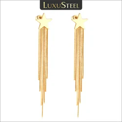 LUXUSTEEL High Polish Stainless Steel Round Square Star Shape Drop Earings for Women Classic Tassel Earring Jewelry Brinco