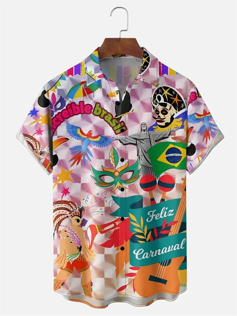 

Карнавальные рубашки для мужчин и женщин с 3D-принтом, модные фестивальные рубашки с коротким рукавом на пуговицах, новые нарядные вечерние рубашки-топы