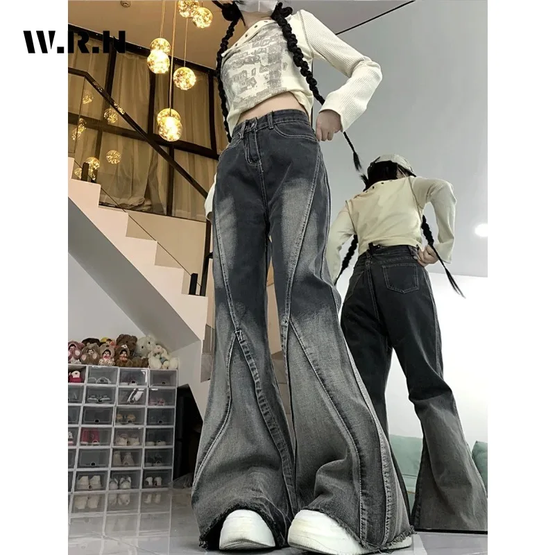 2024 Jesienne jeansy damskie Harajuku w stylu casual Vintage High Waist Loose Black Pants Female Baggy Y2K Wide Leg Denim Trouser