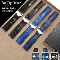 20 22 24mm Great Air Permeability Genuine Leather Watchband for Tag Heuer Series Elastic Waterproof Cowhide Strap Folding Buckle