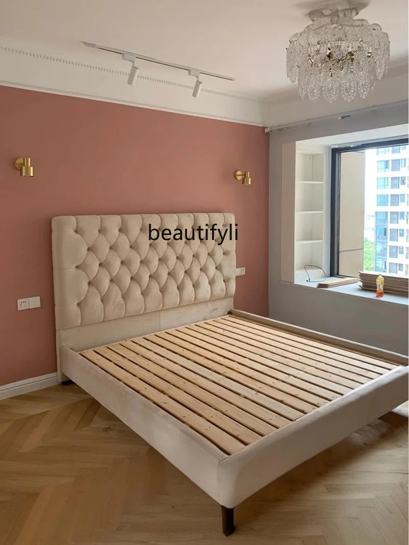 Nordic Modern Fabric Bed Simple Master Bedroom Light Luxury Double Bed French Small Apartment 1.8 M Marriage Bed