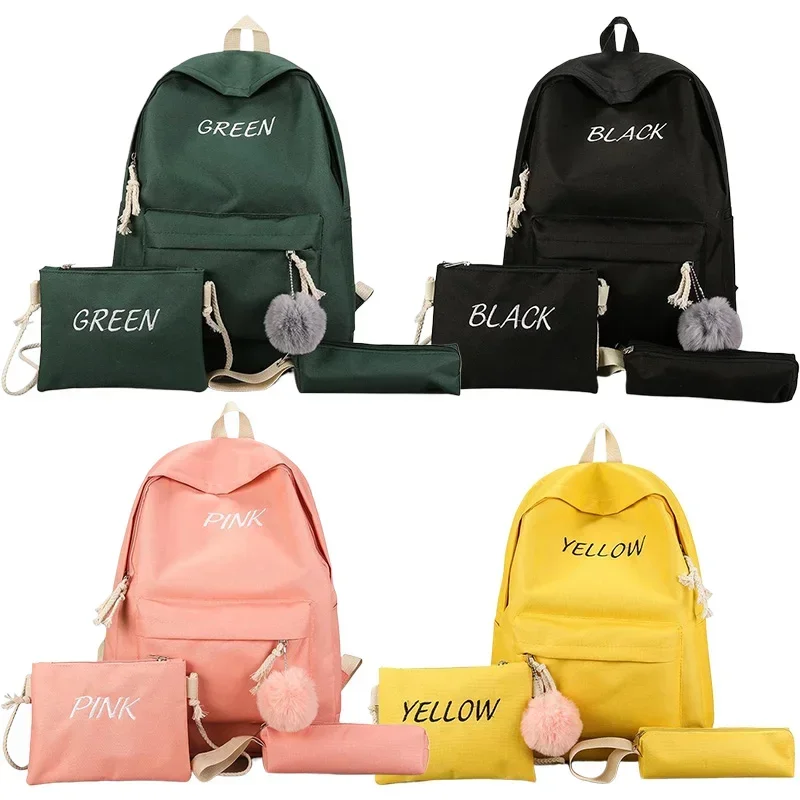 Children School Bag Set Solid Color Primary Girl School Backpacks Large Capacity Travel Bags Boys Backpack Coin Purse 3Pcs