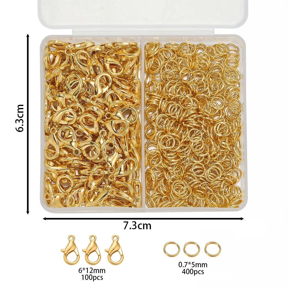 500Pcs/Box Jewelry Making Kit Lobster Clasps & Jump Rings with Box for DIY Chain Necklace Bracelet Anklet Supplies Connectors