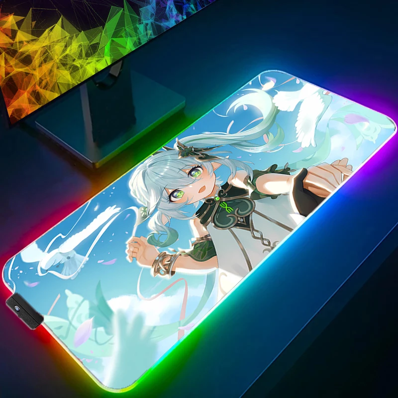 LED Light Desk Mat XXL Computer Mousepad Backlight Keyboard mat Table Mause G-genshin Impact Nahida Gaming Mouse Pad RGB Carpet