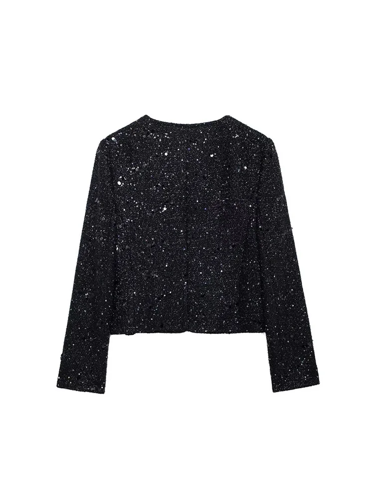 2024 New Autumn And Winter Women Temperament Top Retro Ladies Sequin Decoration Long Sleeved Suit Jacket