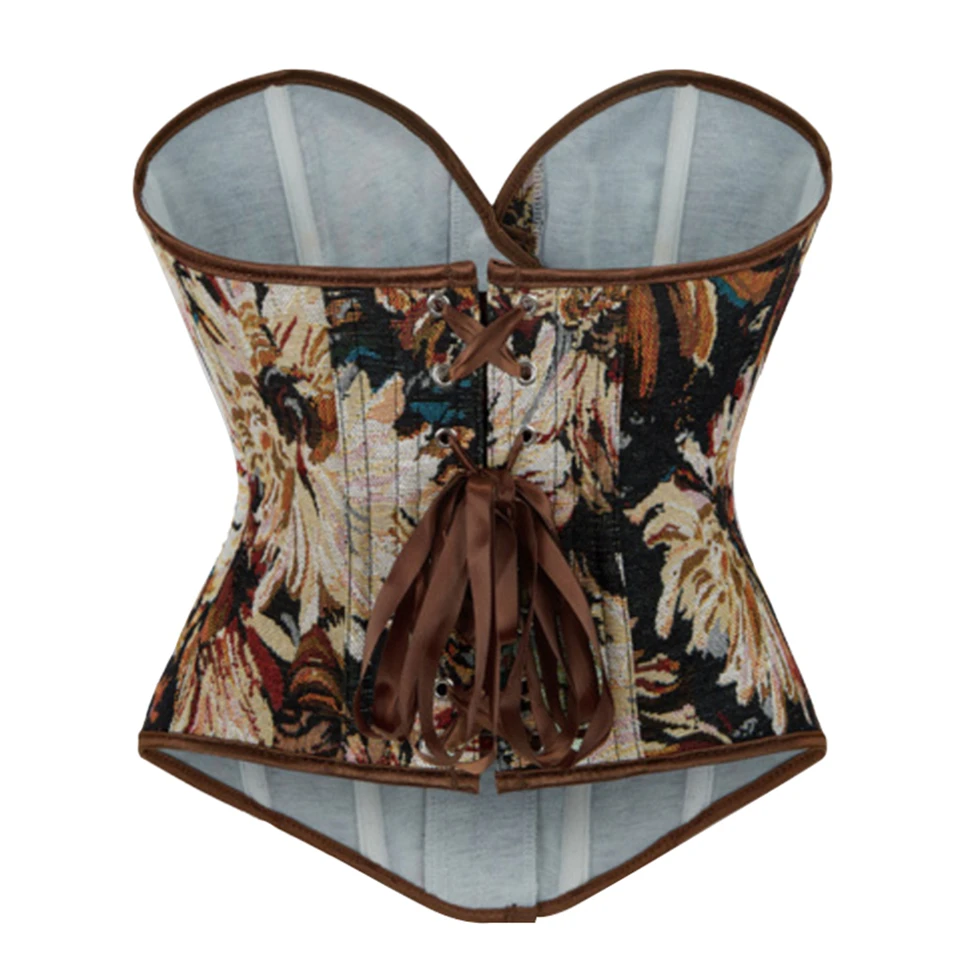 Becirzet Vintage Korsett Taillenformer Shapewear Mehrfarbige Blumen Bustier Top Schnürung Schlankmachende Damenbekleidung – Detail 35