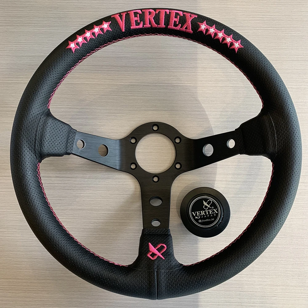 

VERTEX NEW Color Pink 13inch 320mm JDM Racing Microfiber Perforated Leather Drift Sport Steering Wheel