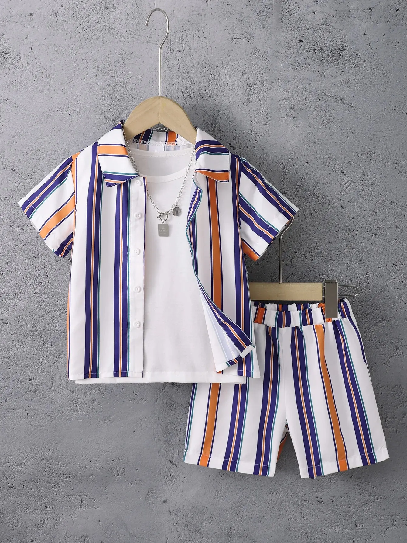 Summer Cool Boys Short Sleeves Striped Two-Piece A Gentleman's Suit For 4-7 Years Old Kids