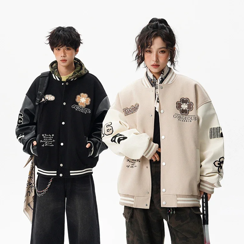 

Outdoor Cycling Jacket Men's Embroidered Patchwork Baseball Jacket Fashionable Men Autumn and Winter Trendy and Versatile Jacket