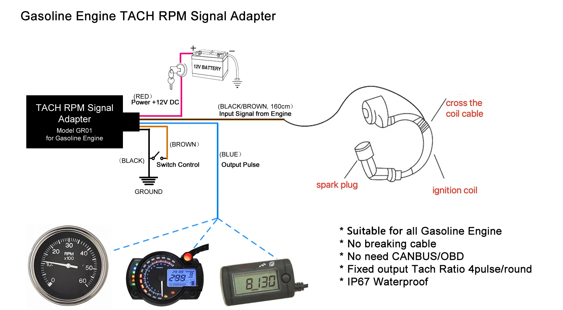 HD 85MM Tachometer with LCD Hour Meter+Adapter(Option) For Marine Boat Car RPM Gauge 3000 6000 7000 8000RPM For Diesel