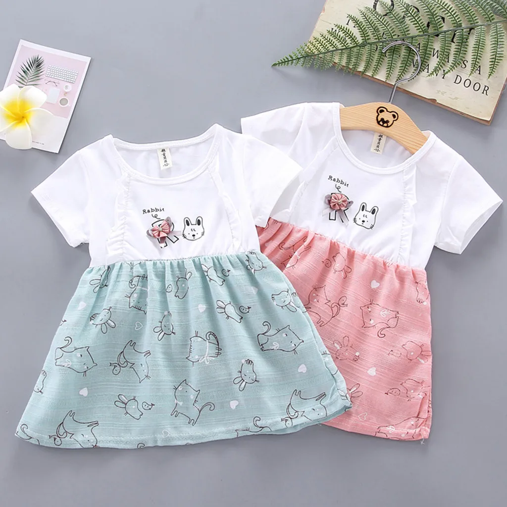 

Children Girl Dress Flower Print Cute Princess Dress Birthday Wedding Costume Baby Outfit Kid Girl Clothes Cartoon Toddler