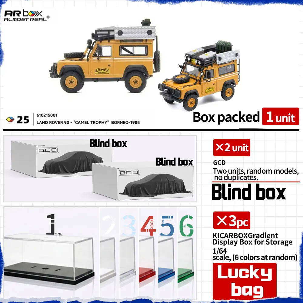 

ARBOX 1/64 Defender 90 Camel Trophy Off-Road SUV Mystery Bundle Pack Diecast Alloy Car Model Set Surprise Gift Bag Collection