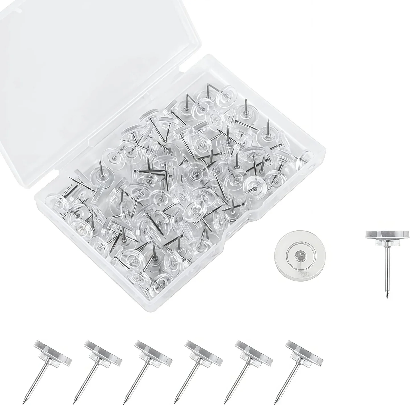 50/100/150PCS Transparent Drawing Pins Pinboard Plastic Head Steel Point Nails Painting Push Pins Wood Paneling Wall Push Pins