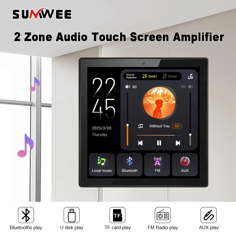 

Bluetooth Amplifier Home 2 Zone Audio Mini In Wall Amplifiers 86 Type FM USB TF MP3 Sound System Ceiling Speakers Control Panel