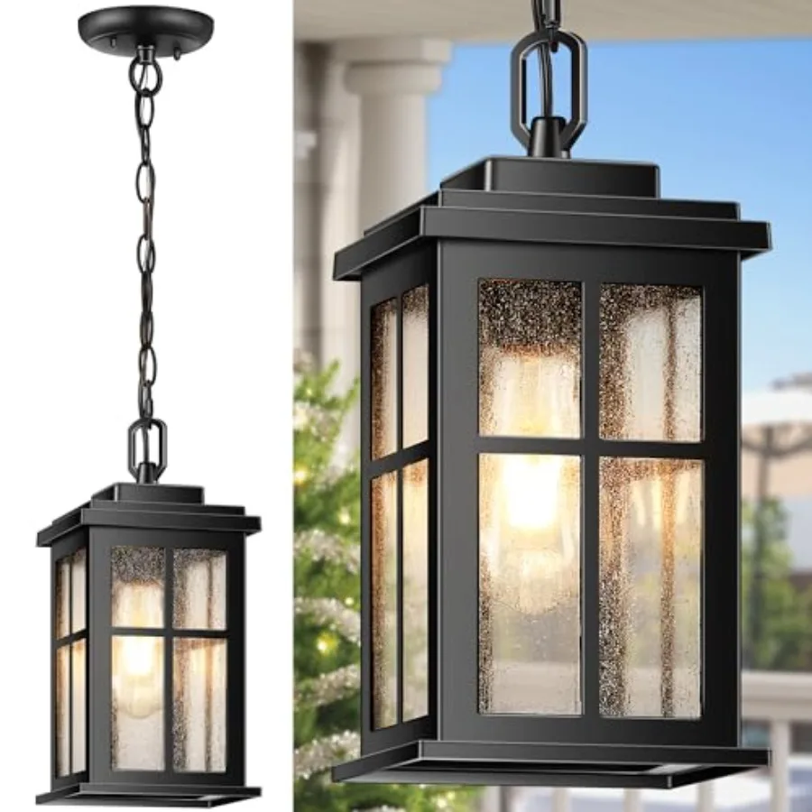 Outdoor Pendant Lights for Porch, Matte Outdoor Hanging Lights with Adjustable Chain, Modern Waterproof Outside Chandelier for