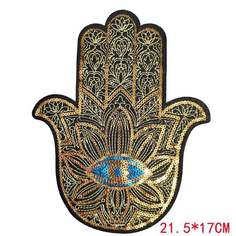 Toppa per il palmo della mano di Hamsa, benda sull\'occhio del palmo, protezione della mano di Fatima, motivo termoadesivo, indumenti applicati,
