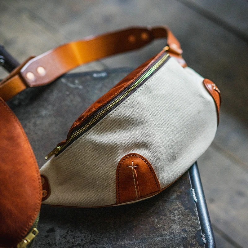 Bolso de pecho Retro para hombre, bandolera de cuero genuino de alta calidad, tendencia de moda, para el fin de semana, para motocicleta