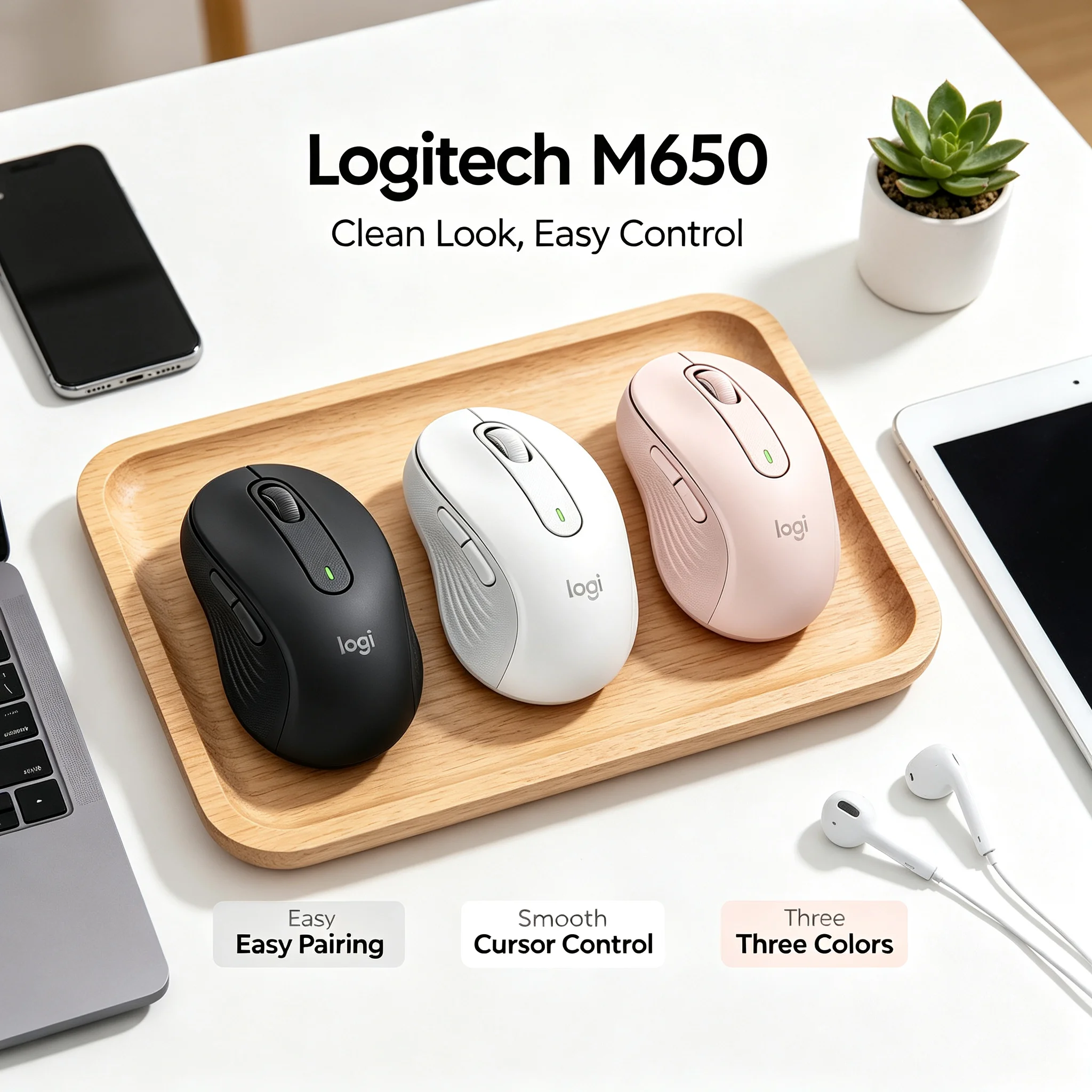 Logitech M650 Bluetooth Mouse Silent Clicks Wireless Ergonomic Mice For Windows Mac Laptop Tablet PC