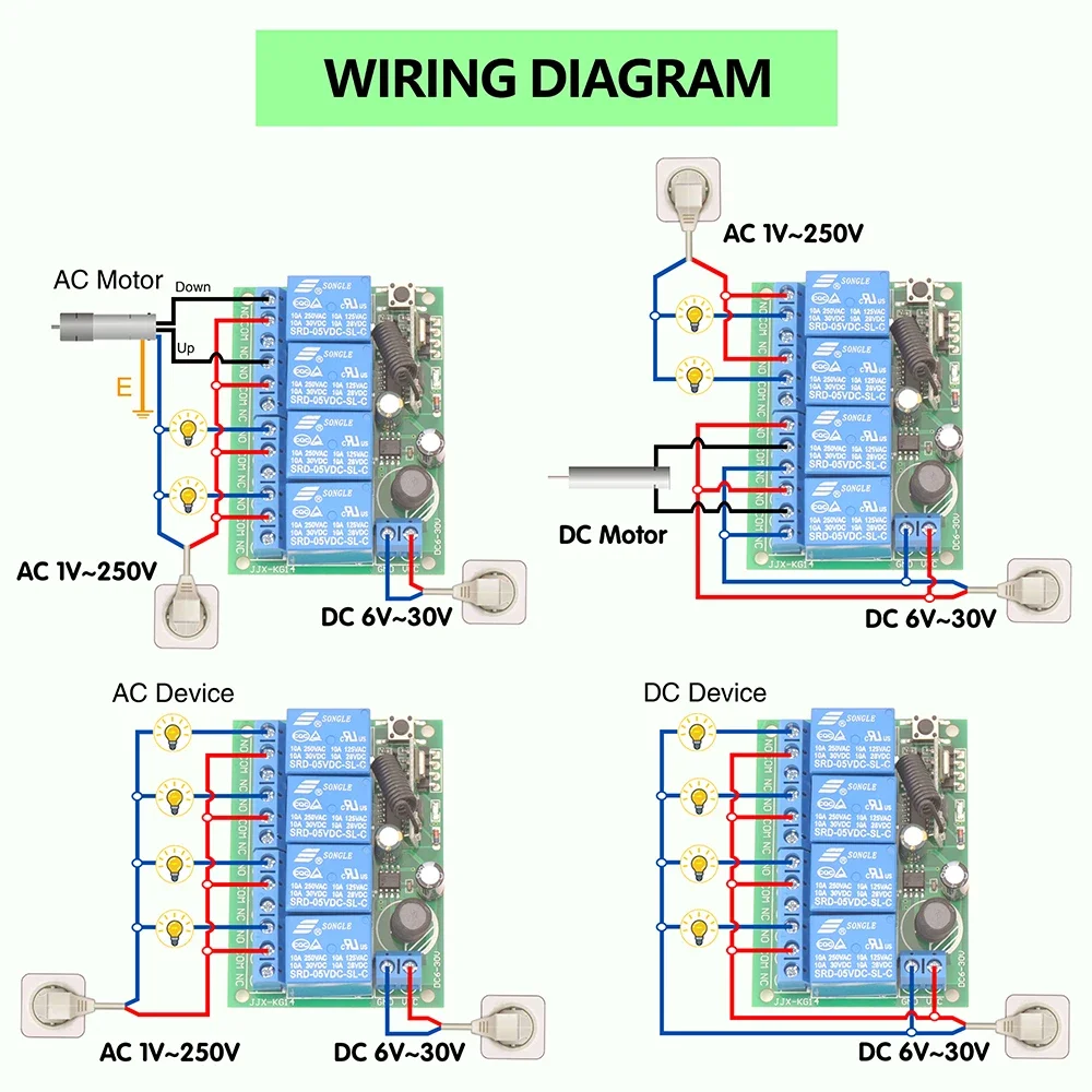 RF Universal Wireless Remote Control Switch 433MHz DC 6V 12V 24V 10A Relay Receiver,50m Transmitter for Garage Door Motor Lamp