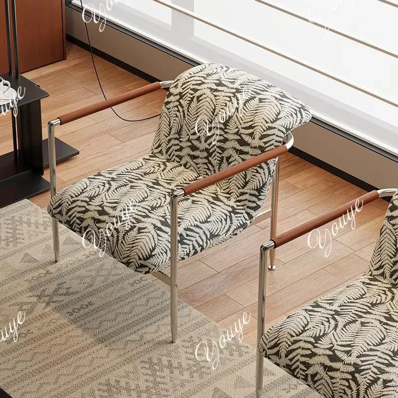 

J Medieval Fabric Single Sofa Chair Balcony Stainless Steel Single Chair Designer Casual Sofa Chair Armrest