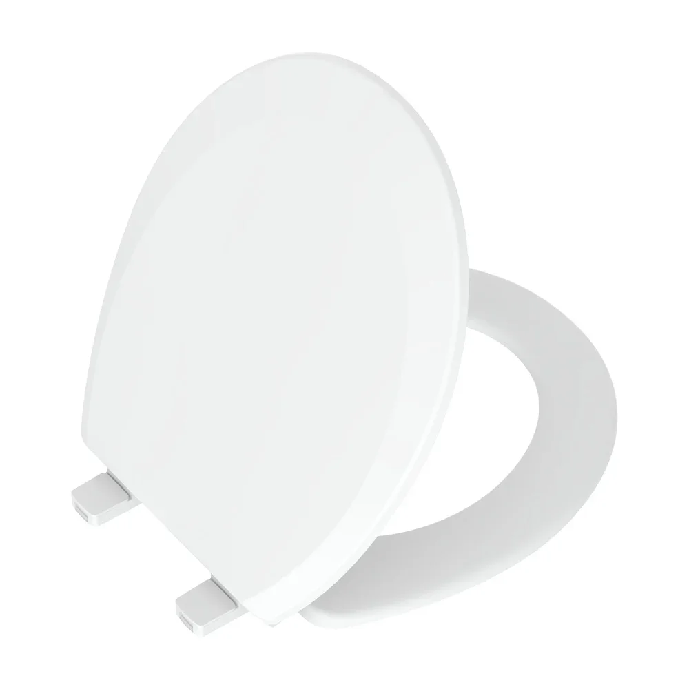 

Plastic Round Toilet Seat Easy Install Durable Daisy White Elegant Beveled Edge Clean Surface Fits Most Toilets Bathroom Use
