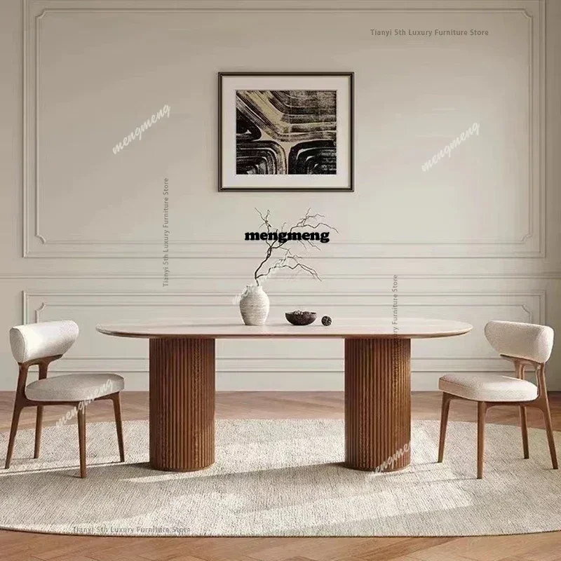 

French Retro Solid Wood Dining Table Nordic Luxury Rock Plate Dining Table Restaurant Kitchen Home Furniture Tavolo Pranzo