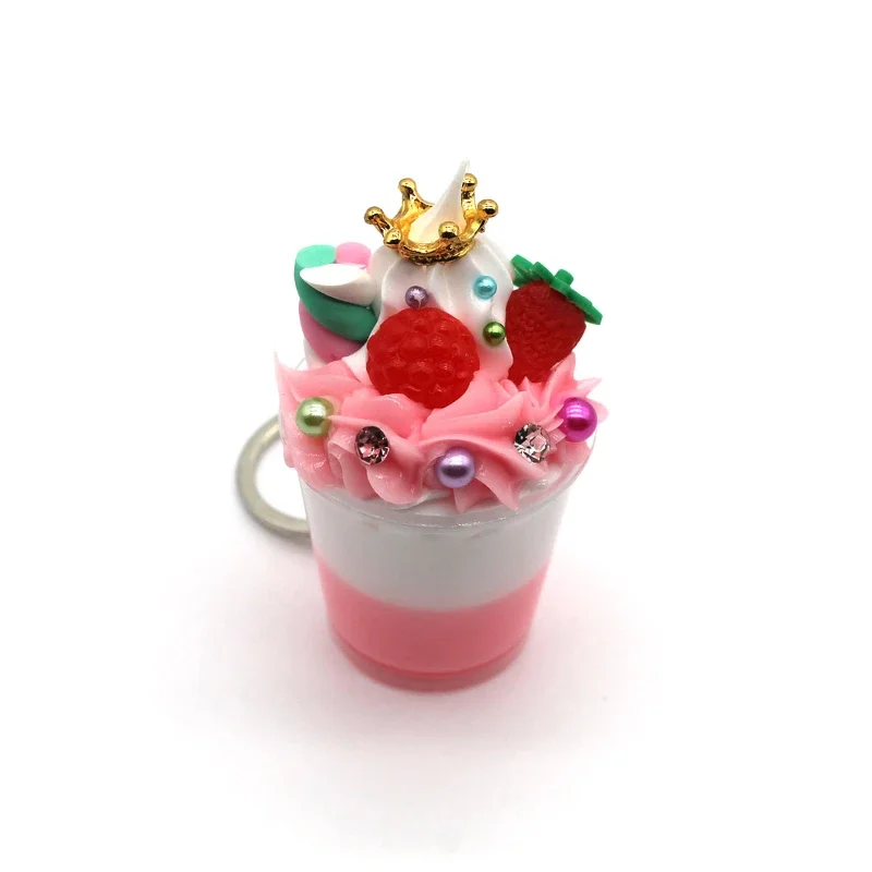 Cute Milkshake Keychain Creative Fashion Simulation Cream Ice Cream Food Toy Model Car Phone Bag Pendant Ornaments Gift Llaveros