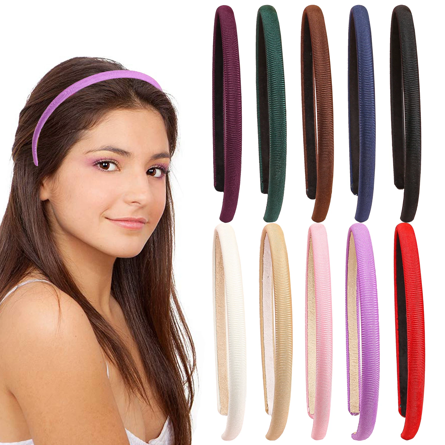 1/5pcs Plain 1cm Thin Headband for Girls Fabric Covered Resin Hairbands Plastic Hairhoop Kids Children Hair Accessories