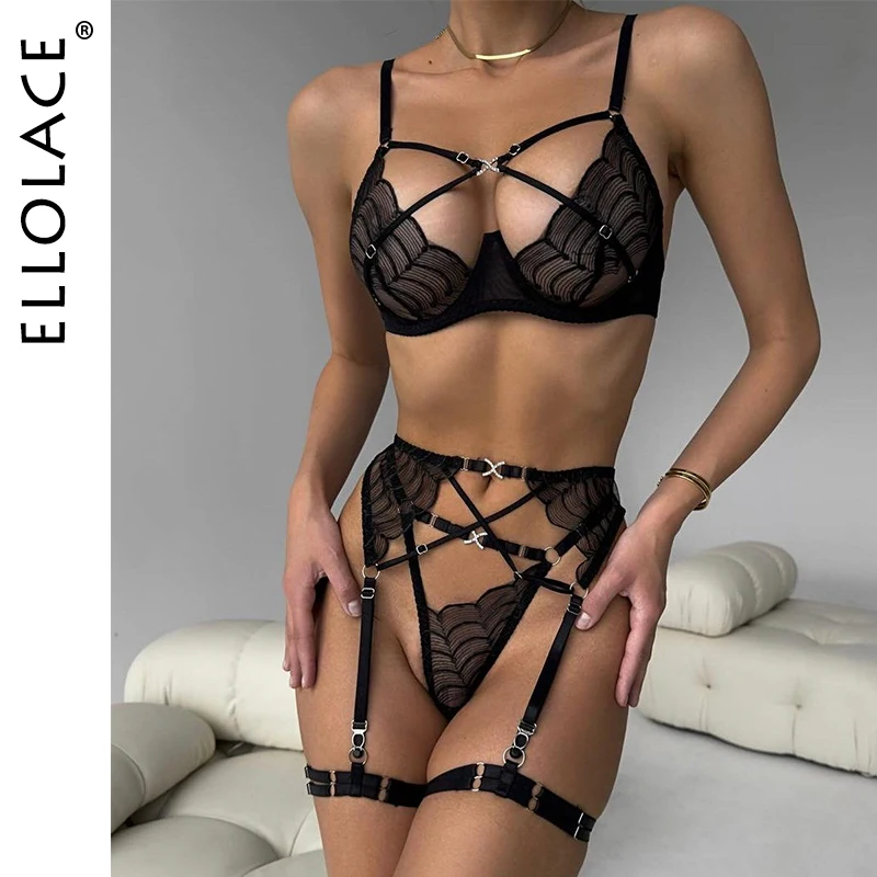 

Ellolace Sexy Lingerie Delicate Underwear Cross Bra Kit Push Up Fantasy Sissy Sexy Dames Valentine Erotic Ensemble Bra Set