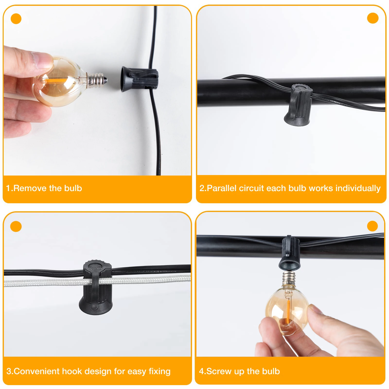 Natal Conectável LED String Light, impermeável Dimmable Guirlanda, Fairy Lights, Home Decor, Jardim, Casamento, Base E12, G40, IP44, 65ft