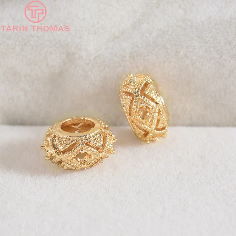 (2966)6PCS 11x6MM 24K Gold Color Plated Brass Large hole Spacer Beads Bracelet Beads High Quality Diy Jewelry Accessories