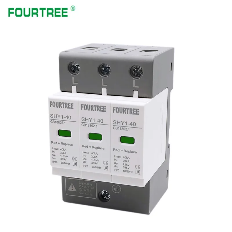 AC SPD Surge Protection 2P 3P 4P 10〜20KA/20〜40KA /30KA〜60KA House Lightning  Protector Low-Voltage Arrester Protective Device