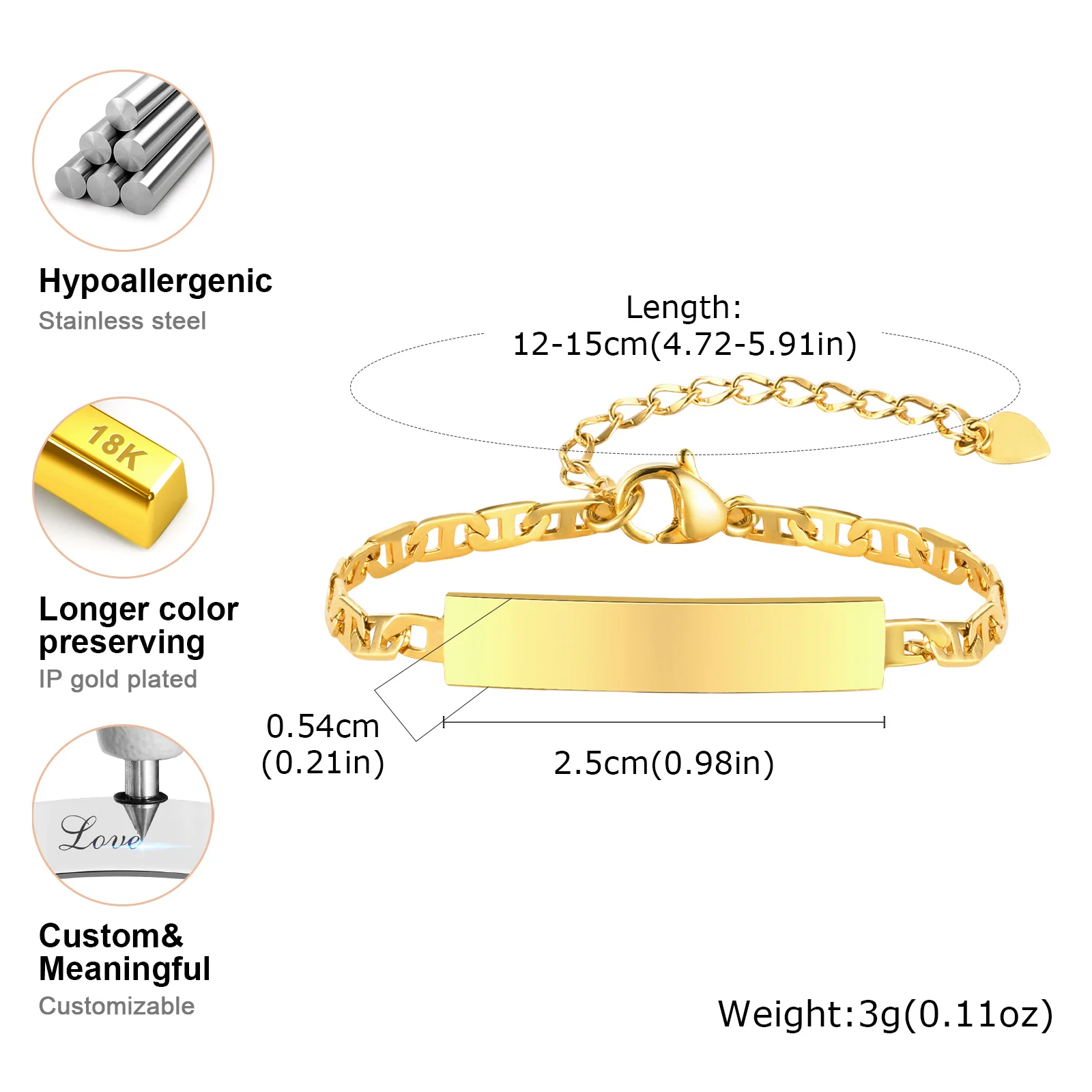 Personalize Name Date ID Bracelet Anti Allergy Stainless Steel for Girls Boys Chain Link Custom Family Love Gifts