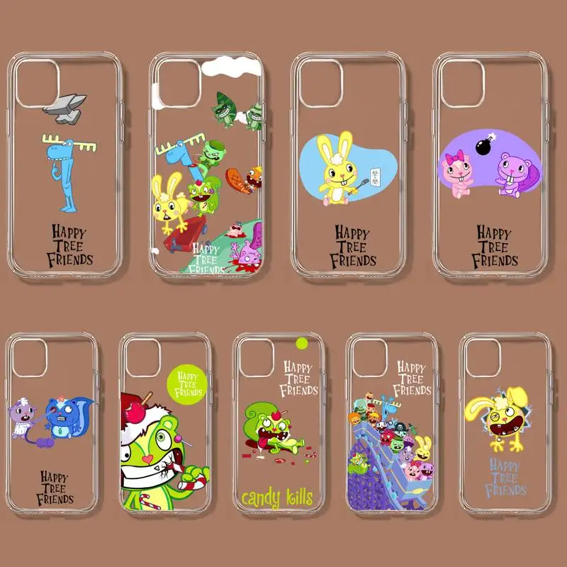 Cute Cartoon Happy tree friends Phone Case For iPhone 11 12 Mini 13 14 Pro XS Max X 8 7 6s Plus 5 SE XR Transparent Shell