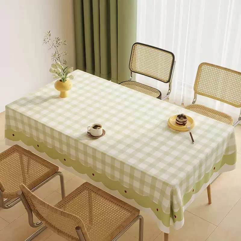 Fresh Plaid Rectangle Tablecloth Cute Scalloped Print Edge Desk Cloth For Dining Table Coffee Table Study Desk Waterproof