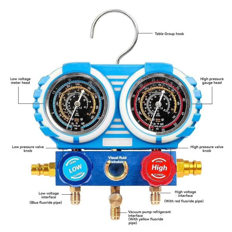 Imagem -04 - Fluoração Ferramentas de Reparação de ar Condicionado Chave de Núcleo de Válvula Dividida Refrigerante Suit Medidor de Duplo