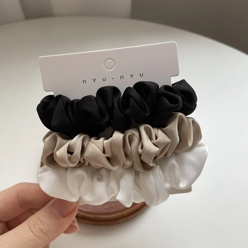 3/4/6 Teile/satz Satin Scrunchies Frauen Einfarbig Haar Seil Elegante Pferdeschwanz Halter Gummiband Elastische Haarband Haar zubehör – Detail 4