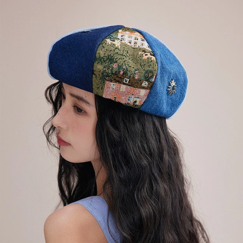 Oil Painting Sun God Art Beret, Exquisite Handmade Pendant, Design Painter Hat, Fashionable Octagonal Cap