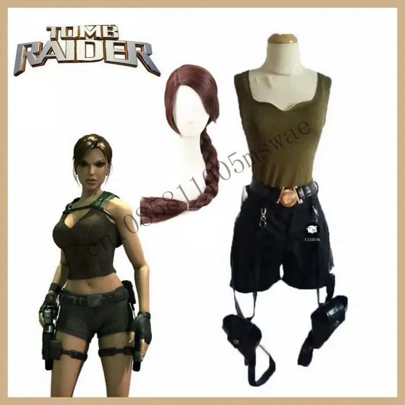 Tomb Raider Lara Croft With Bag Halloween Cosplay Costume Custom Any Size CMMN11