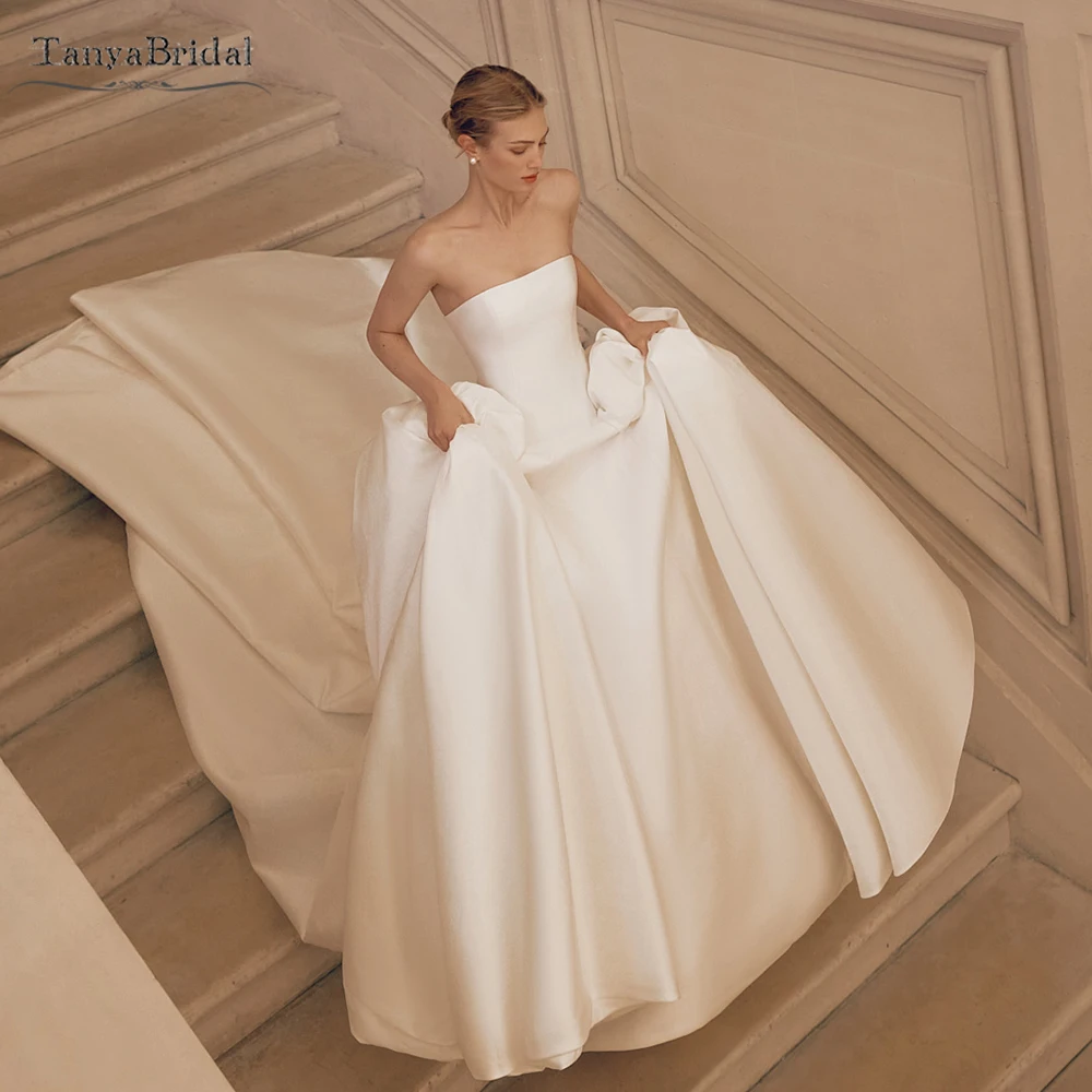 

Свадебные платья без бретелек, объемные атласные юбки, простые модные свадебные платья DW1063