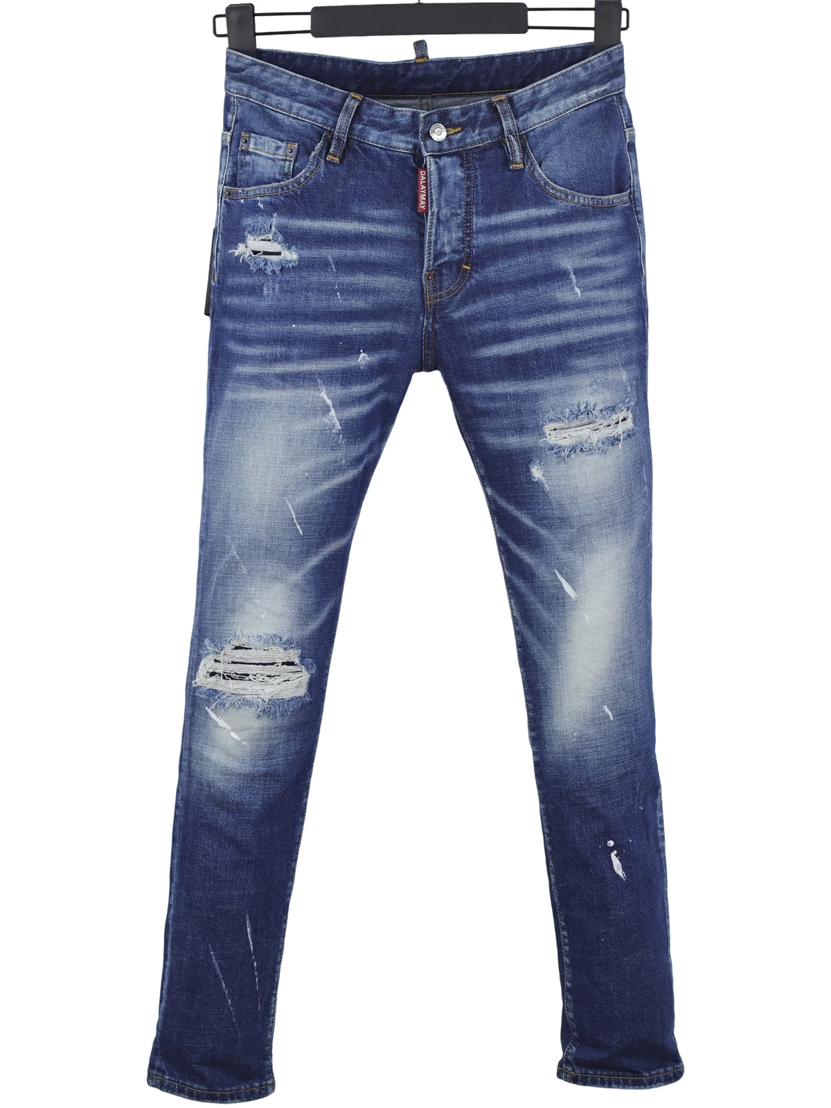 

6021 Four Seasons New D2 Jeans Men's Wear, Wash, Wear, Tear, Paint, Graffiti, Print, Blue, Slim Fit, Small Feet