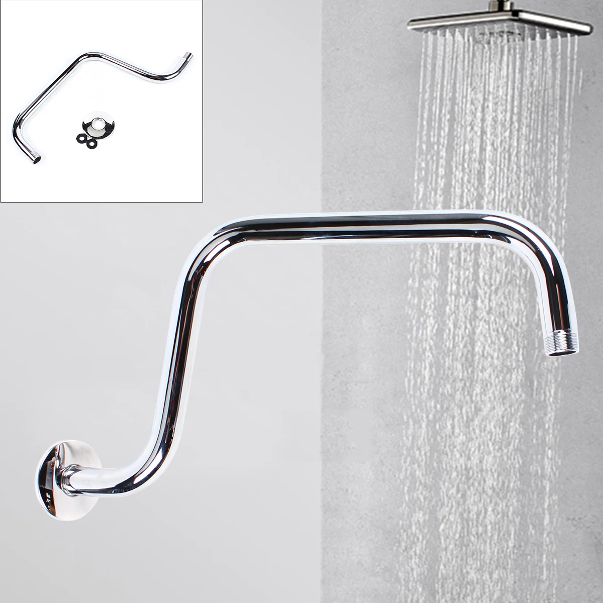 Stylish 12-inch Shower Arm in Chrome Plating - Wall-Mounted for a Sleek Bathroom Update