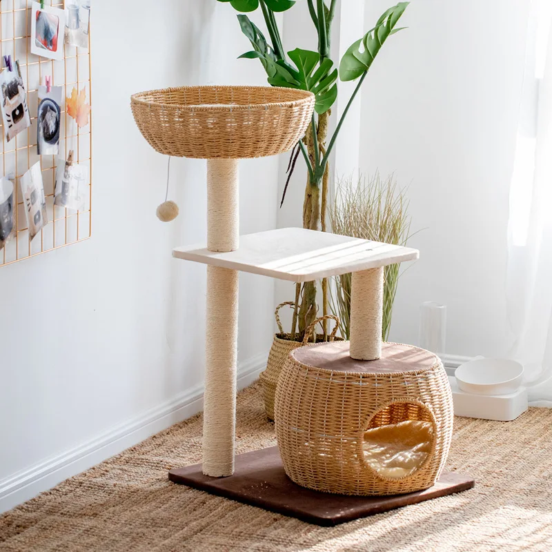 Woven nest cat climbing frame cat nest cat tree integrated jumping platform small rattan cat house sisal pillar