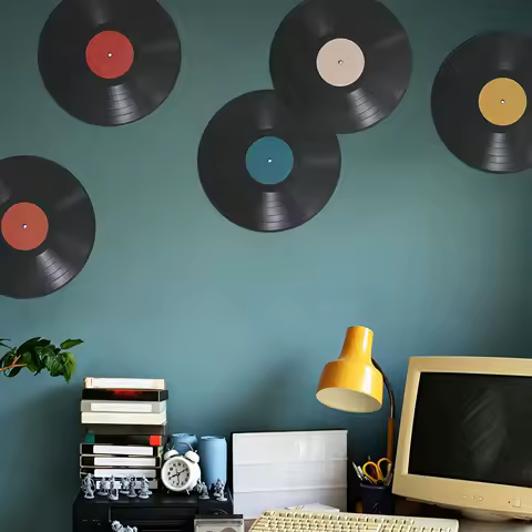 8Pcs Vintage Vinyl Record Wall Decals PVC Retro Music Decor for Cafe Bar Hotel Bedroom Living R... product image