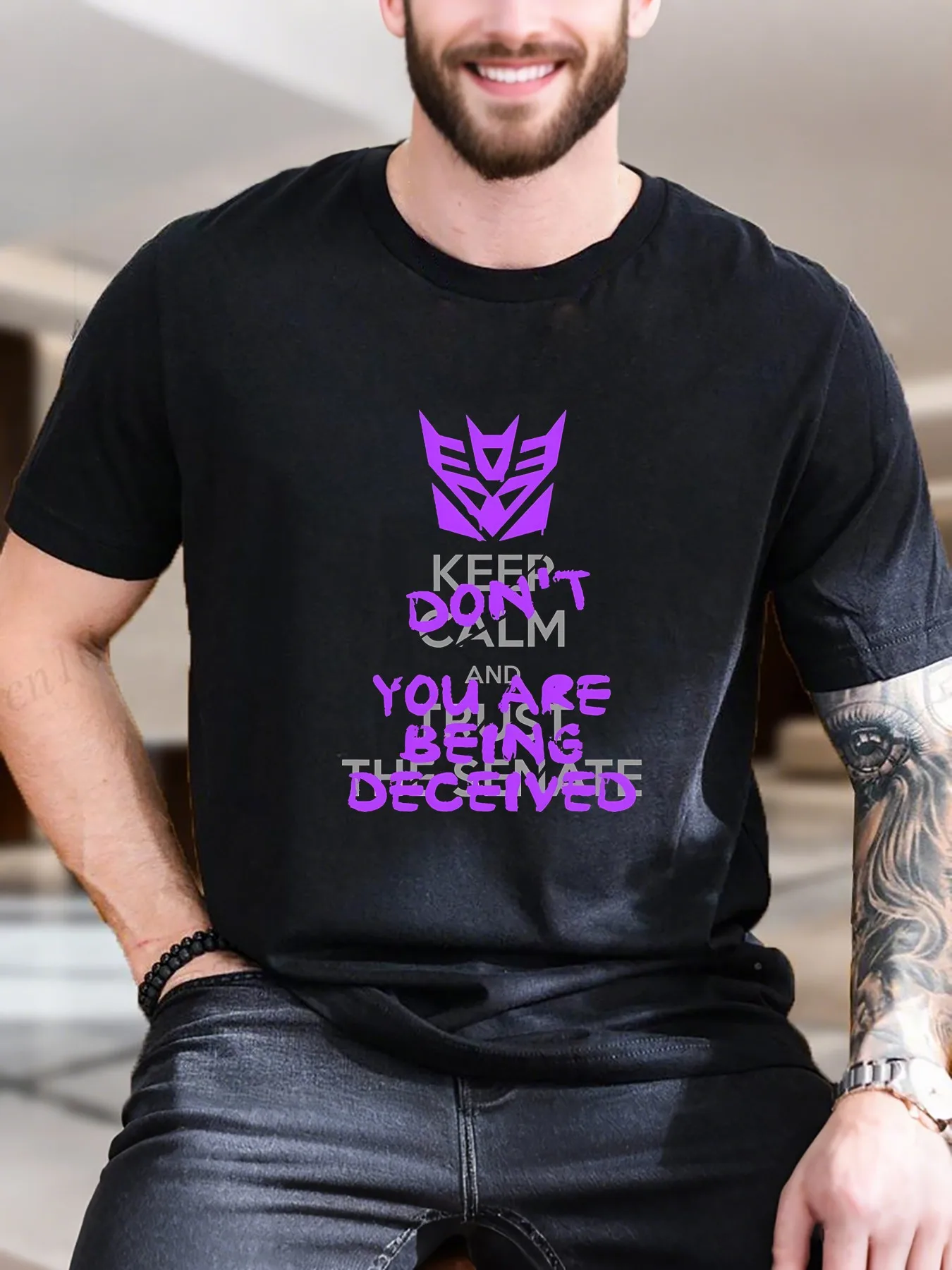 

Men's Cotton Printed T-Shirt - Purple & White Logo Design, Casual Comfort, Breathable Soft Fabric, Stylish Versatile Wear for Everyday Use