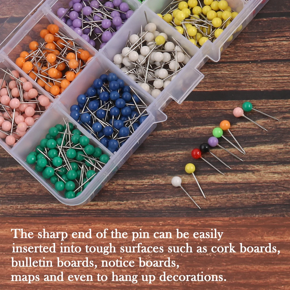 500Pcs Multi-Color Push Pins Map Tacks Round Head with Stainless Point for Cork Bulletin Board Fabric Marking DIY Sewing Crafts