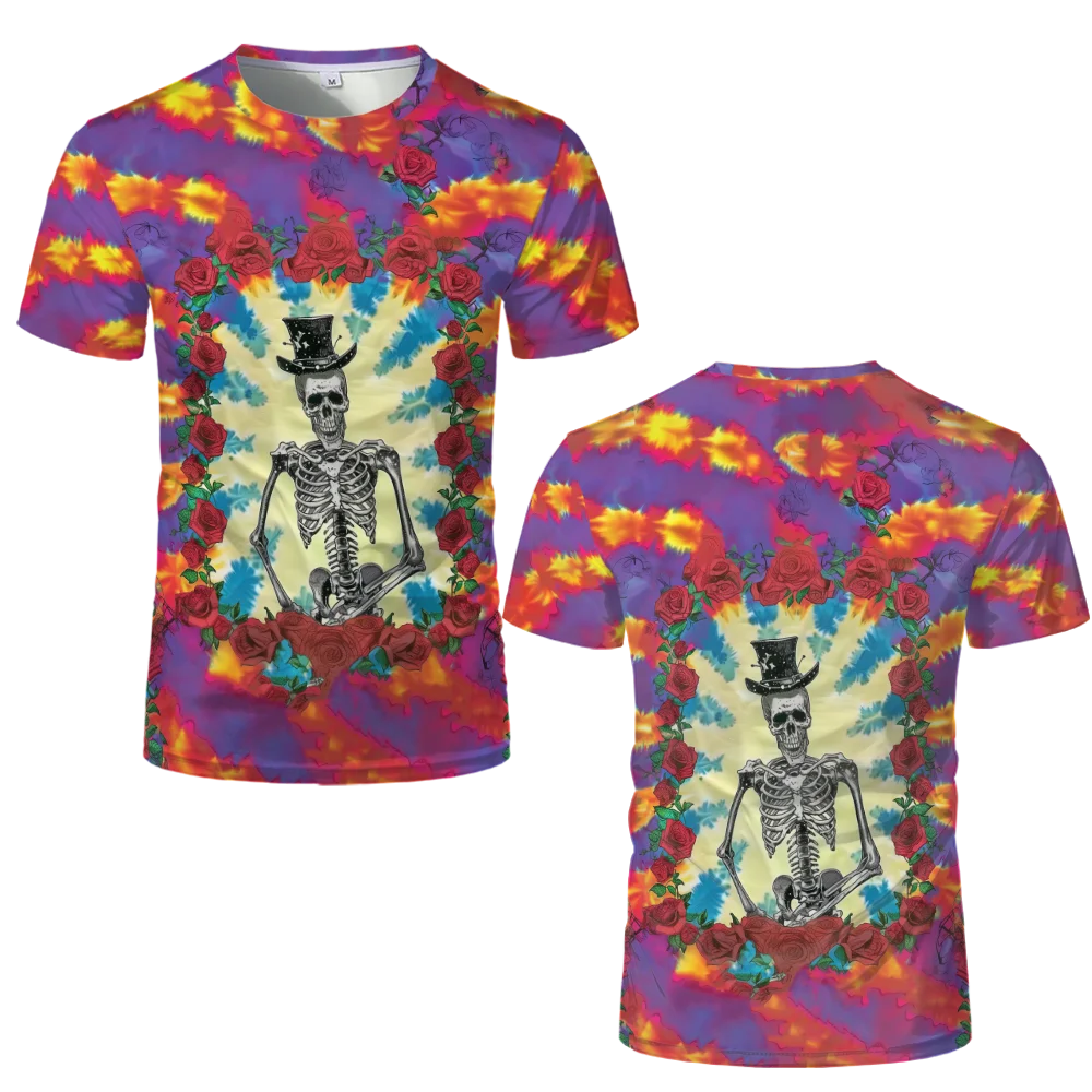 

Gothic T-shirts For Men Cool Rock 3D Printing Tie-dye Tees Casual Fashion HD Pattern Short Sleeve Collar Harajuku Tops Vintage