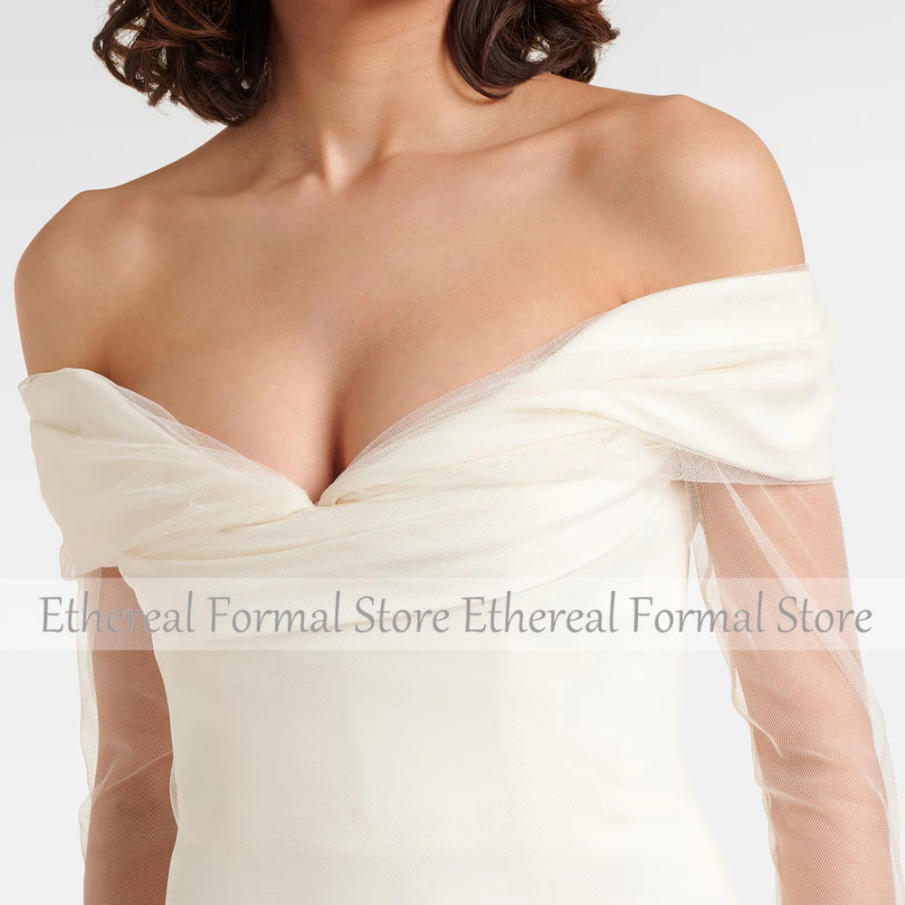 Vestido de noche moderno de color marfil para mujer, vestido de fiesta Formal de sirena, largo hasta el suelo, vestido de fiesta con tren de barrido, vestido de Arabia Saudita