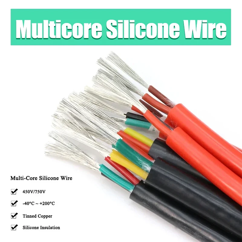 

1~10M Sqr.0.3/0.5/0.75/1/1.5~6mm Ultra Soft Silicone Rubber Cable 2/3/4/6 Cores Insulated Flexible Copper High Temperature Wire