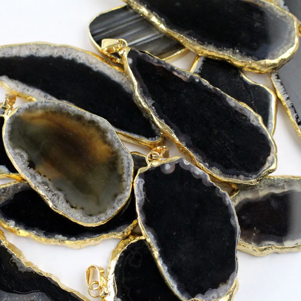 

3 pcs Irregular Natural Agate Stone Slice Gold Plated Pendant Diy Hanging Accessories For Necklace Bracelet Keychain Sweater